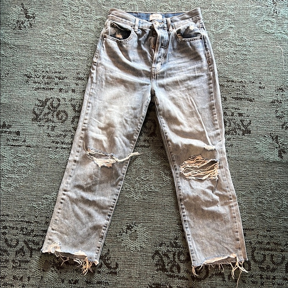 Pistola Light Gray Distressed Straight Leg Jeans